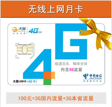4G无线上网卡100元月卡-天翼卖场-中国电信网